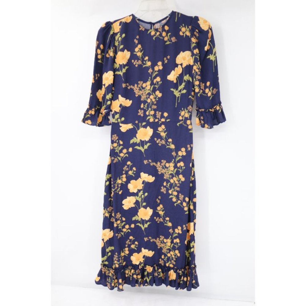 Reformation Midi Dress‎ Womens 2 Hansel Navy Floral Sheath Viscose Blend